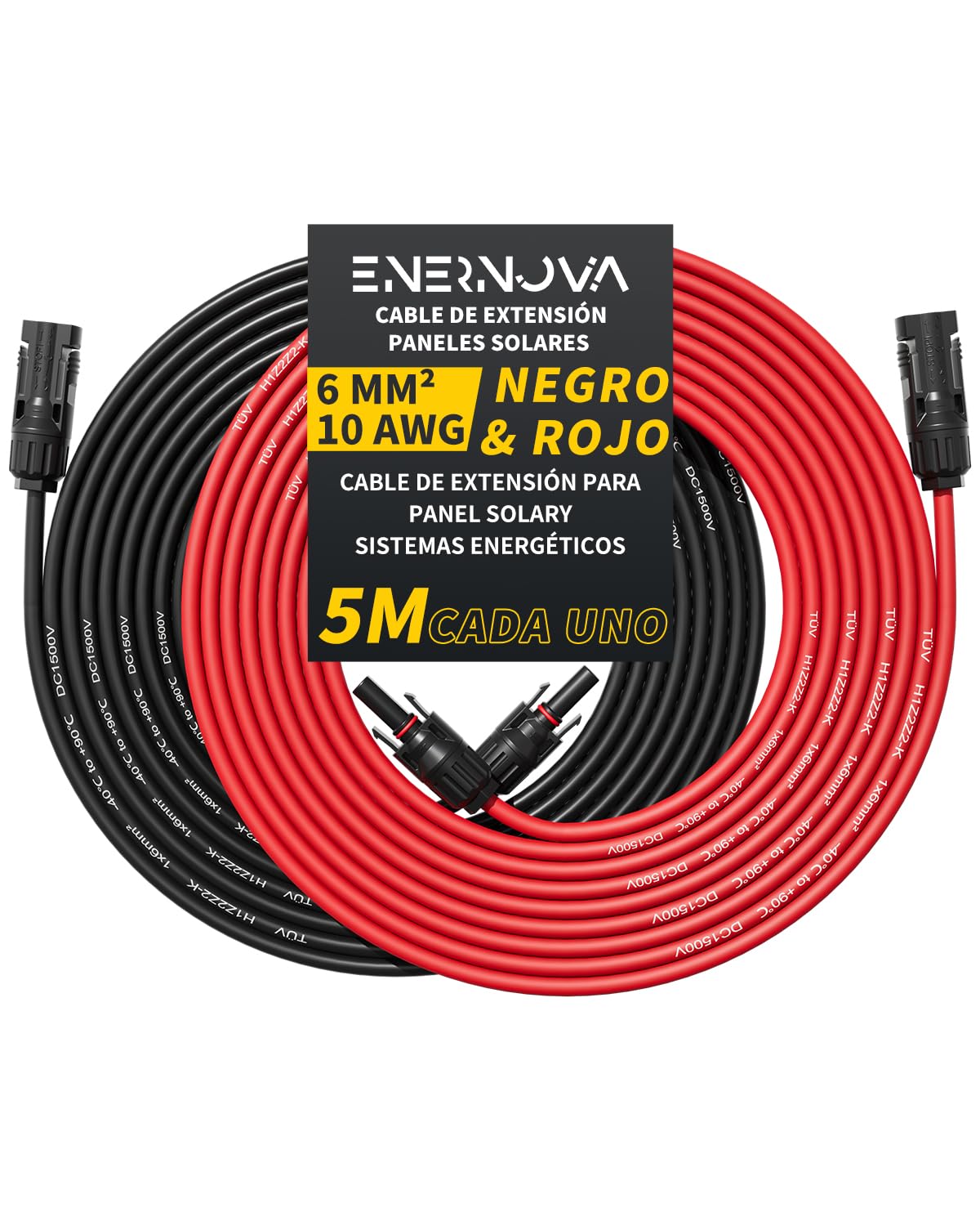Cable Solar 4mm²/6mm² IP67 Kit Adaptador Fotovoltaico 5M