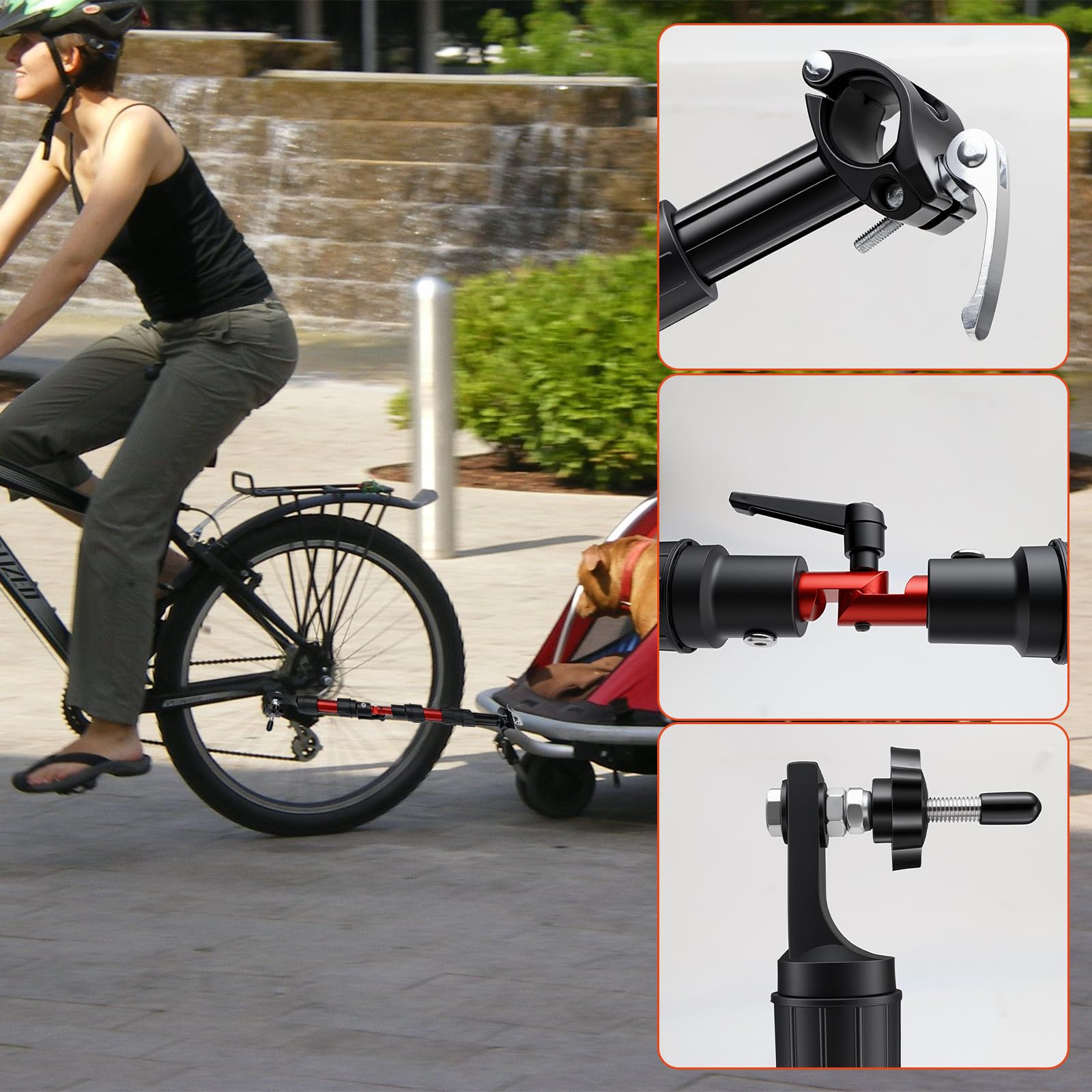 GIAK Bicycle Trailer Adapter Bicycle Trailer Coupler Modular Nylon Component Design Damping and Steering System for Portable Folding Trolley Steel for Bicycles with Seat Tube Diameter 27-32mm