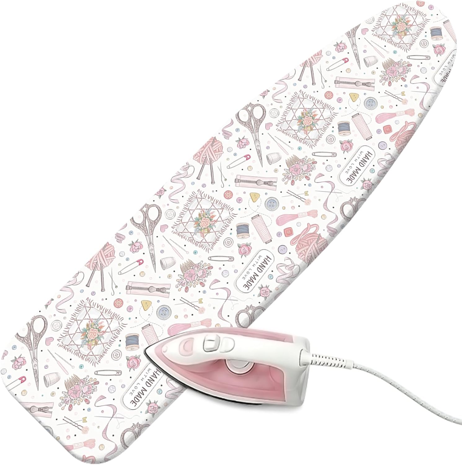 Ironing Board Covers and Pad, 15*54in Standard Size, with Extra Thick 5mm Felt Padding and Easy Fastening Magic Tape, with Elastic Edges Set (Pink Tools)
