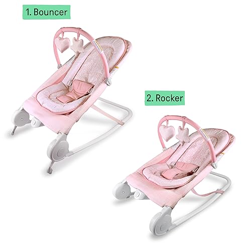 Miniatura 9 de Summer Infant 2 en 1 Bouncer & Rocker Duo (rosa) Práctico y portátil Rocker y gorila para bebés Incluye juguetes suaves y vibraciones relajantes