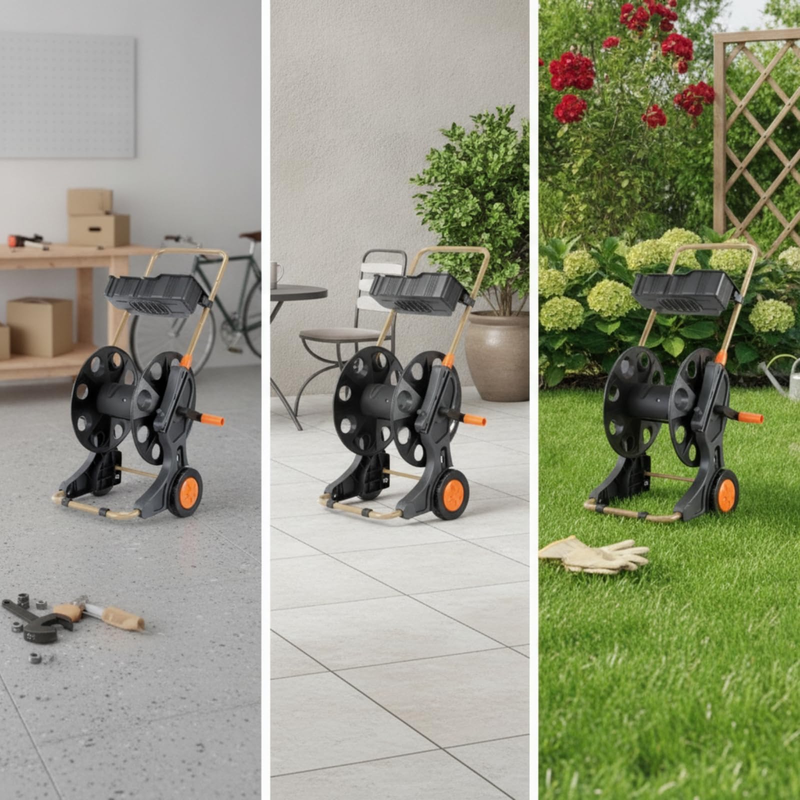 KESOTO Carrello Avvolgitubo con Ruote Portatile | Leggero, Avvolgitubo con Manovella, Attrezzat, per Cortile, Giardinieri