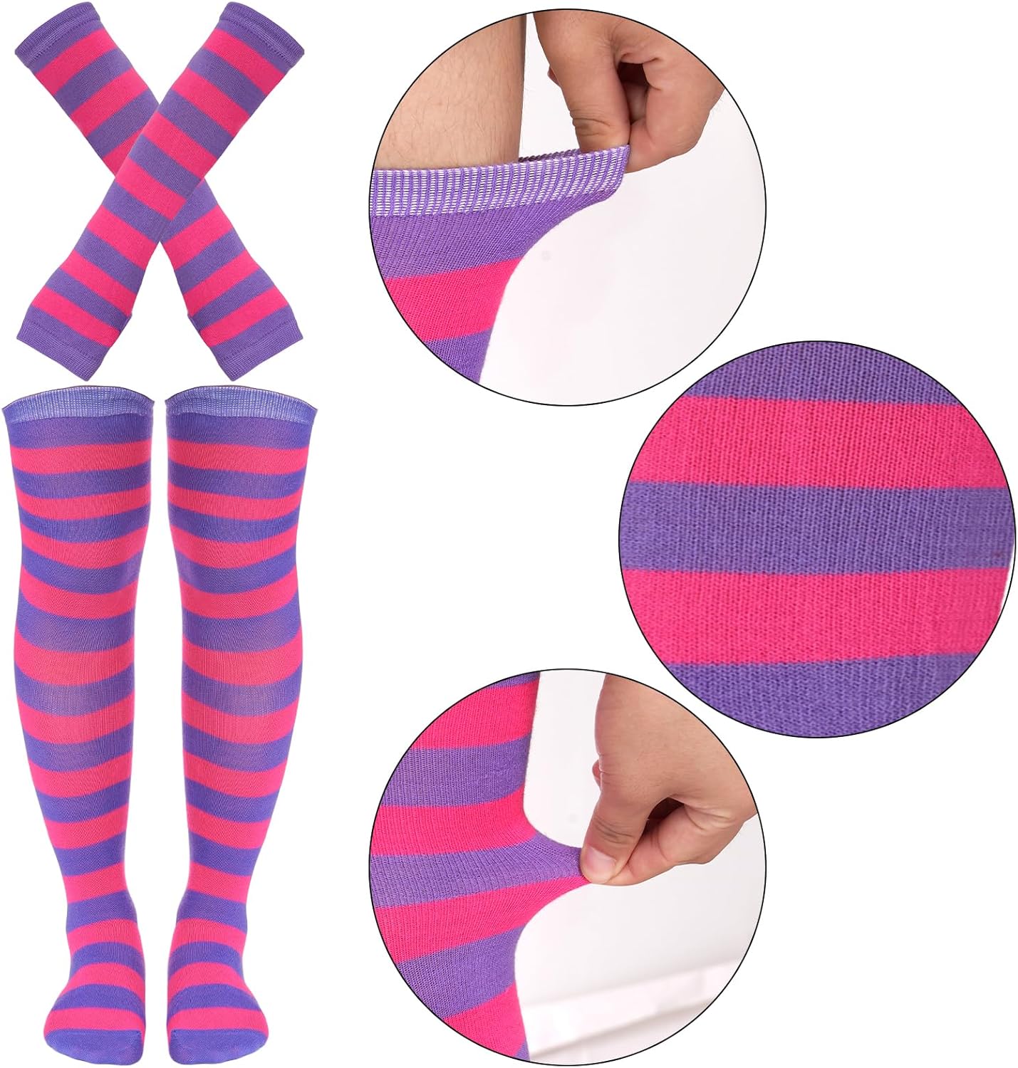 Tongcloud Women's Striped Knee High Socks, Over Knee Thigh High Socks, Arm Warmer and Fingerless Gloves Set - Image 6