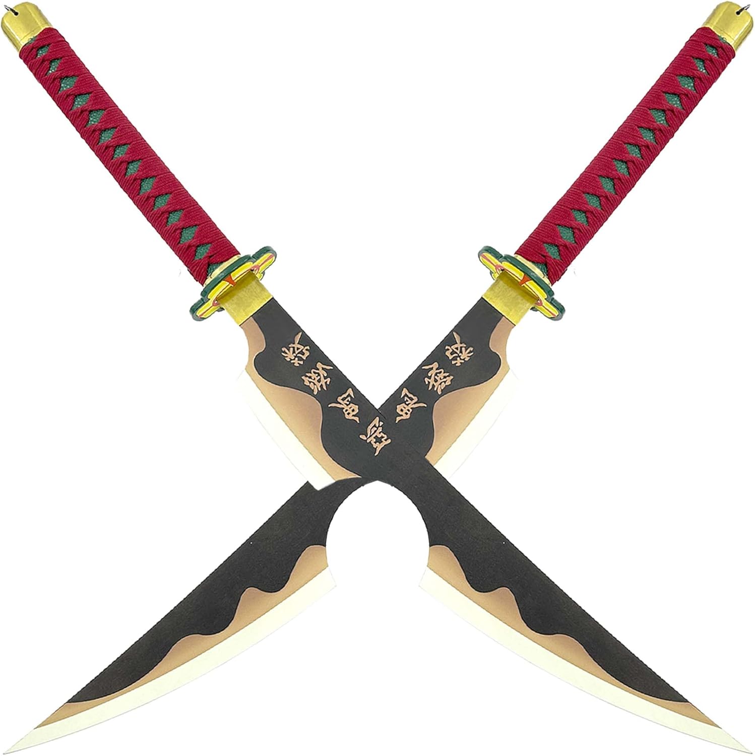 MedievalDepot Tengen Demon Slayer Anime Duel Wield Sword Set - Overall 33" - Carbon Steel Blades - 80" Chain - Cosplay & Collector