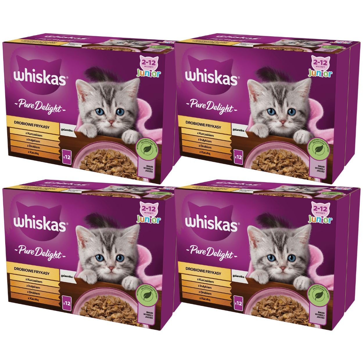 Whiskas Junior Pure Delight - Comida húmeda para gatos (48 bolsas, 48 porciones) para gatos de 2 a 12 meses