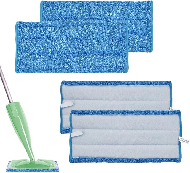 Siwinparts 4 PCS Washable Reusable Mop Refill Pads for Flash Power Mop Pads Compatible with Flash Powermop Cleaning Pads Blue Absorbing Pads for Wet and Dry Sweeping