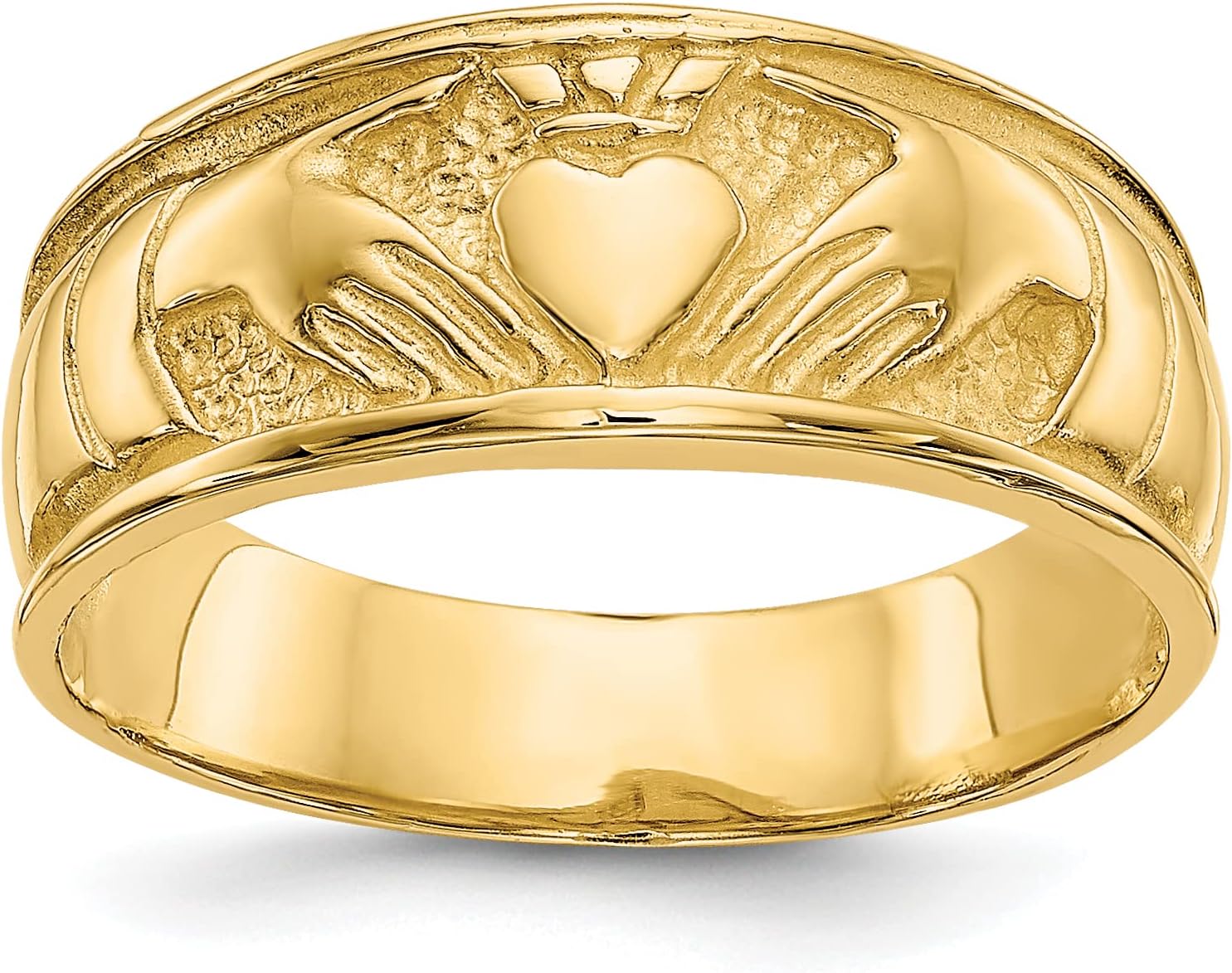 IceCarats 14K Solid Yellow Gold 20mm Extra Wide Heart Celtic Claddagh Band Ring Polished, Textured Matte