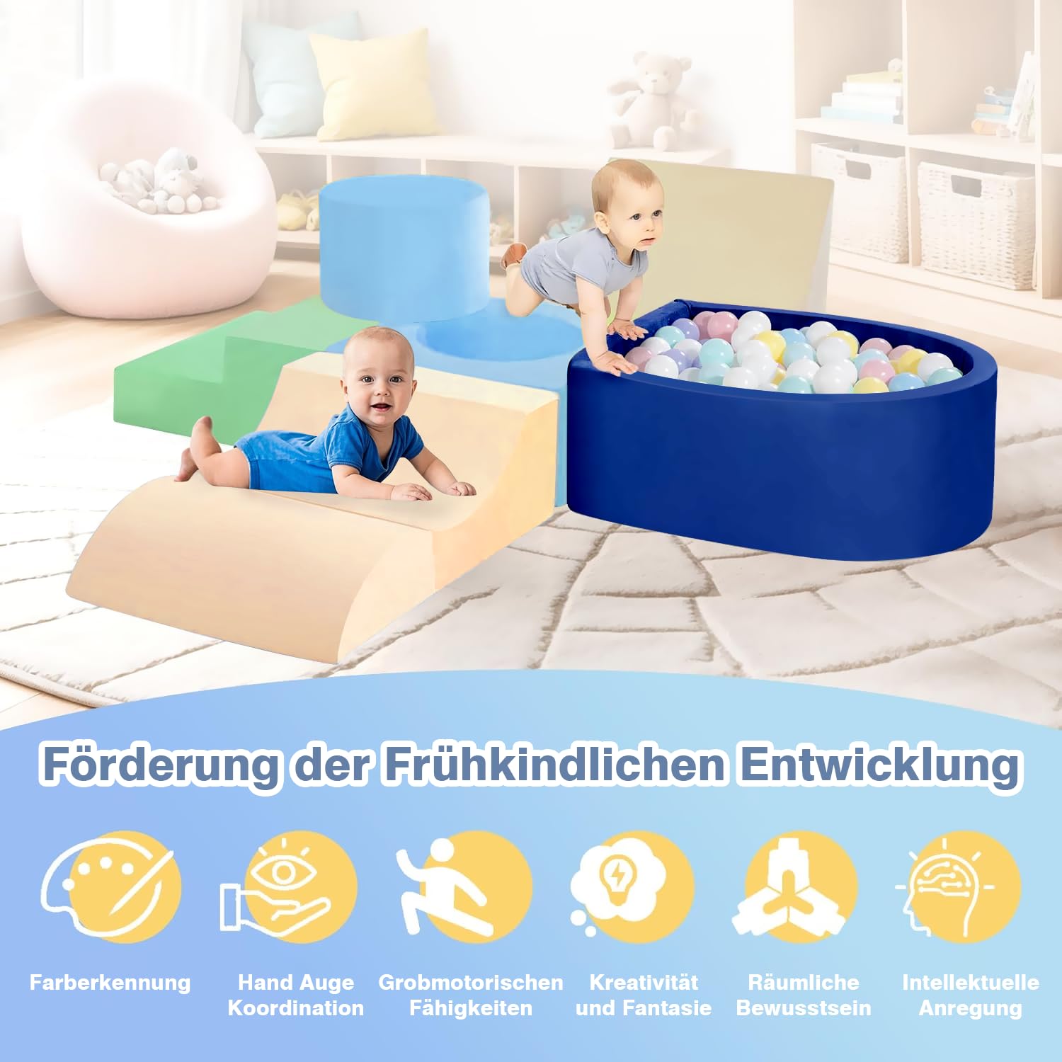 Mattoncini da costruzione in schiuma per bambini da 1 a 3 anni, set softplay da 6 pezzi con blocchi da arrampicata, gioco per arrampicata e gattonare, regalo di compleanno (palline non incluse nella