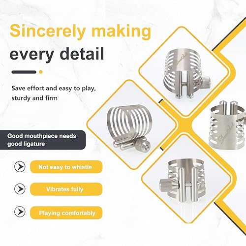 Miniatura 5 de Ligadura de acero inoxidable para clarinete y saxofón alto - Ligadura de saxofón alto con tornillos ajustables - Retenedor de ligadura duradero y