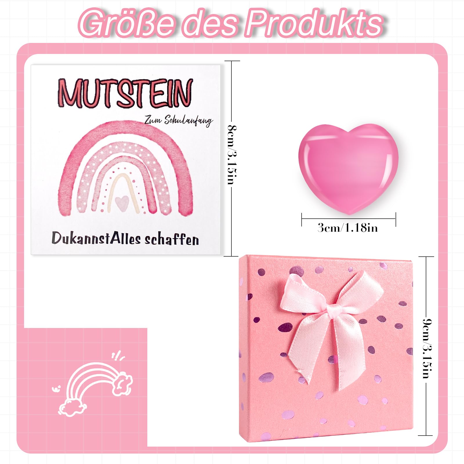 Mutstein per bambini Inizio della scuola 3 cm Schulkind Mutstein 2025 regalo portafortuna con biglietto di auguri