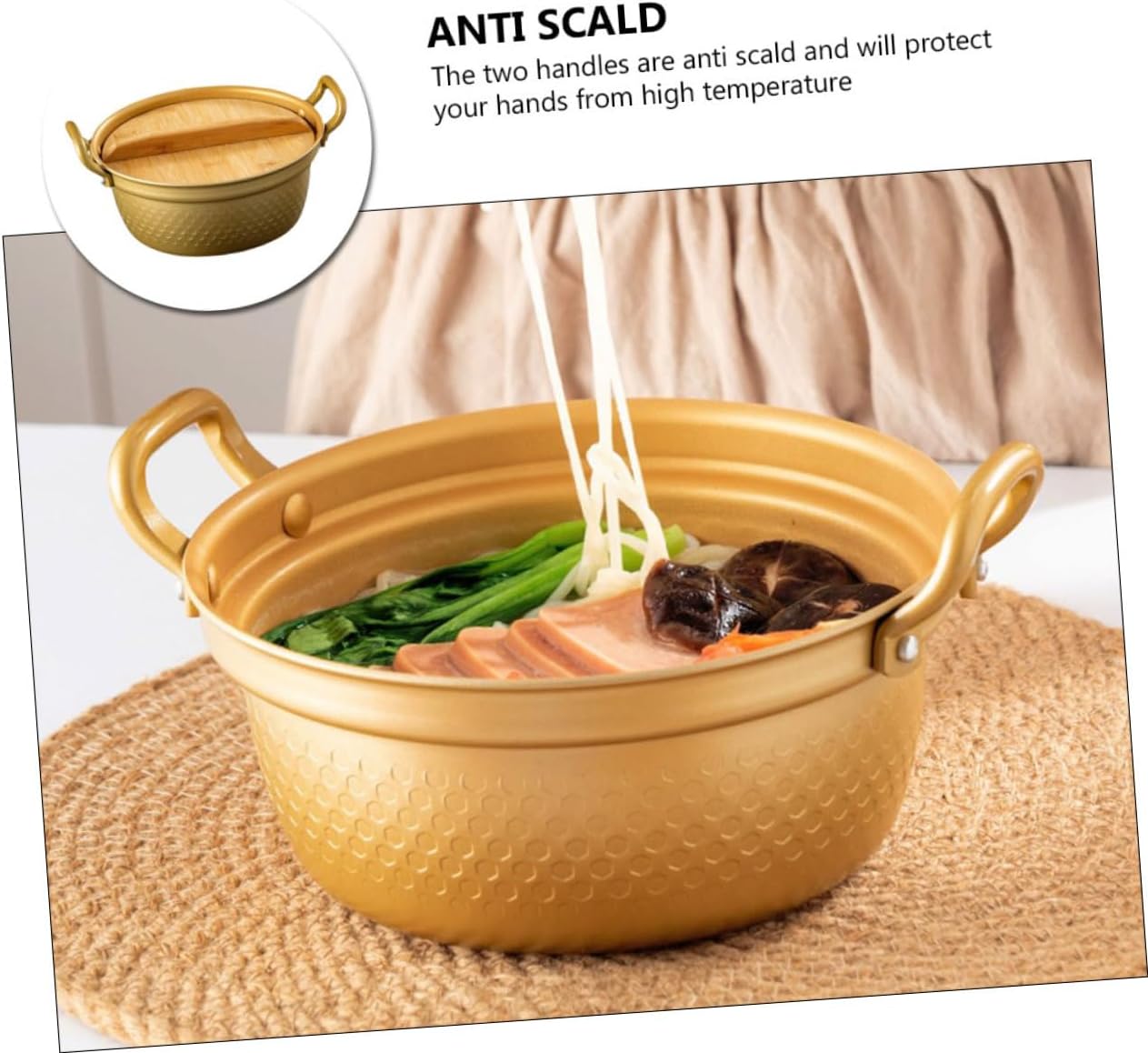 PRETYZOOM 1pc Stew Pot with Lid Double Handle Cooking Pot for Noodles and Soup Design Safe for Stovetop Use Easy to Handle -scald Features