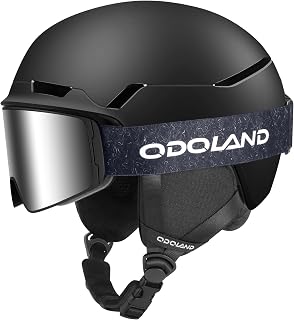 Odoland Ski Helmet, Snowboard Helmet with Ski Goggles, Dial Fit, Googles Compatible, Great Ventilation, Safety Certificated Snow Helmet and Protective Goggles for Men Women and Youth