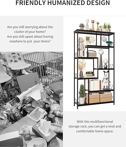 Miniatura 5 de Gizoon Estantería industrial de 71 pulgadas para almacenamiento, exhibición alta, 8 estantes Etagere para dormitorio, marco de metal, estanterías