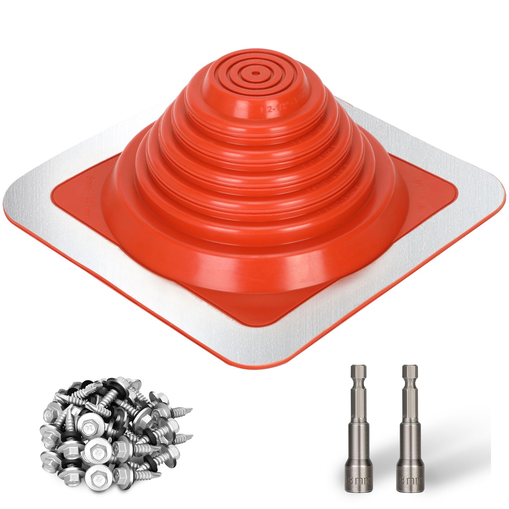 Bota intermitente de metal #3 para tubería de techo, cubierta de metal para tubería de diámetro exterior de 1/4 a 5 3/4 pulgadas de ancho, incluye funda de chimenea de silicona flexible de alta