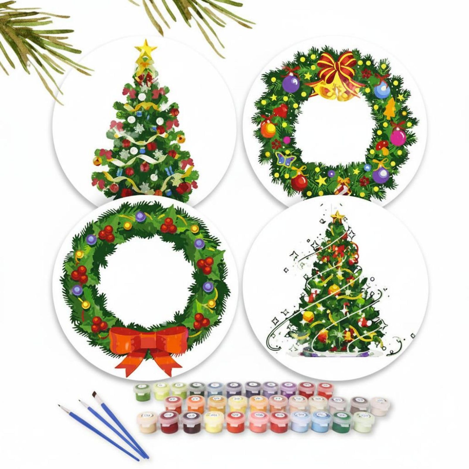 4 Pcs Paint by Numbers Coasters Kits with Holder, DIY Paint by Numbers Coasters for Adults Beginners, Coasters with Brushes Acrylic Paint, Paint by Numbers Kits Craft -22-Christmas