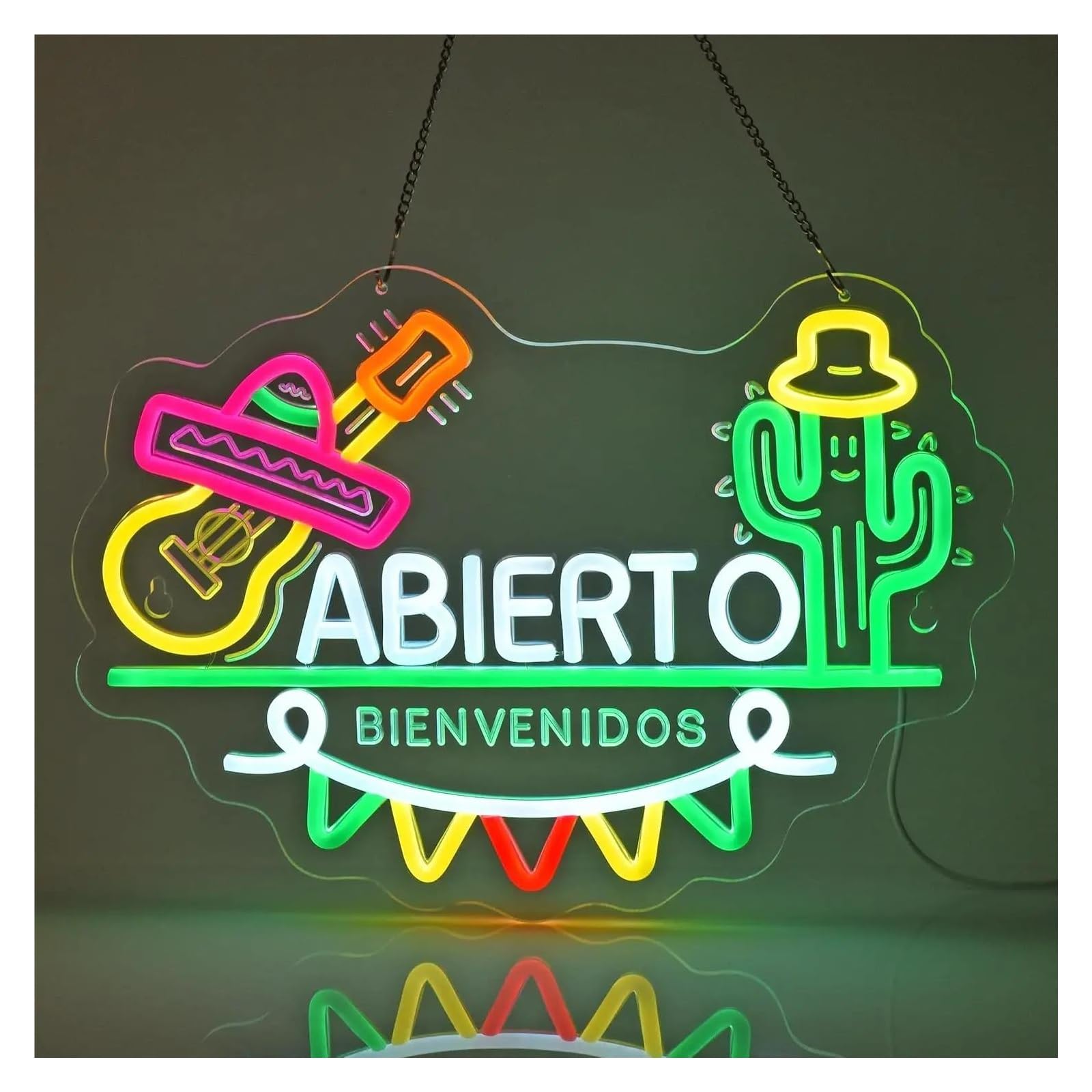 XENITE Hanging Art Neon Signs Abierto Bienvenidos Neon Sign for Latin American Mexican Restaurant Cafe Hotel Bar Market Wall Decor Light USB Powered Dimmable Lamp 41cmx29cm