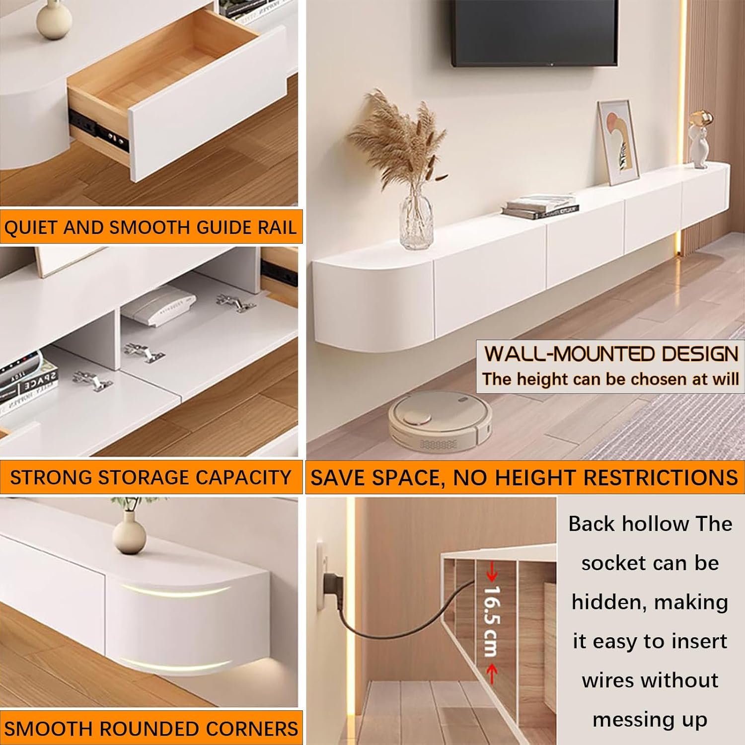 Floating TV Stand, Wall Mounted Media Console with Doors, Large Storage TV Cabinet, Contemporary Farmhouse TV Stand for Living Room and Bedroom (White, 79 in)