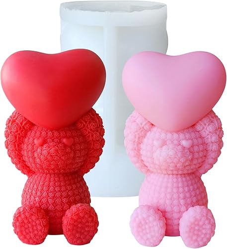 Miniatura 1 de Midnadiy Molde de silicona de oso de rosas, molde de vela de oso 3D, moldes de resina de oso de peluche para jabones hechos a mano, velas