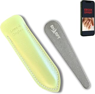 Sharft, lima de uñas piedra natural de los Pirineos 2 acabados con estuche de piel de color verde. Formato de bisel de 105 x 20 x 5 mm. Se puede utilizar en todas las Lavable, duradero, natural y