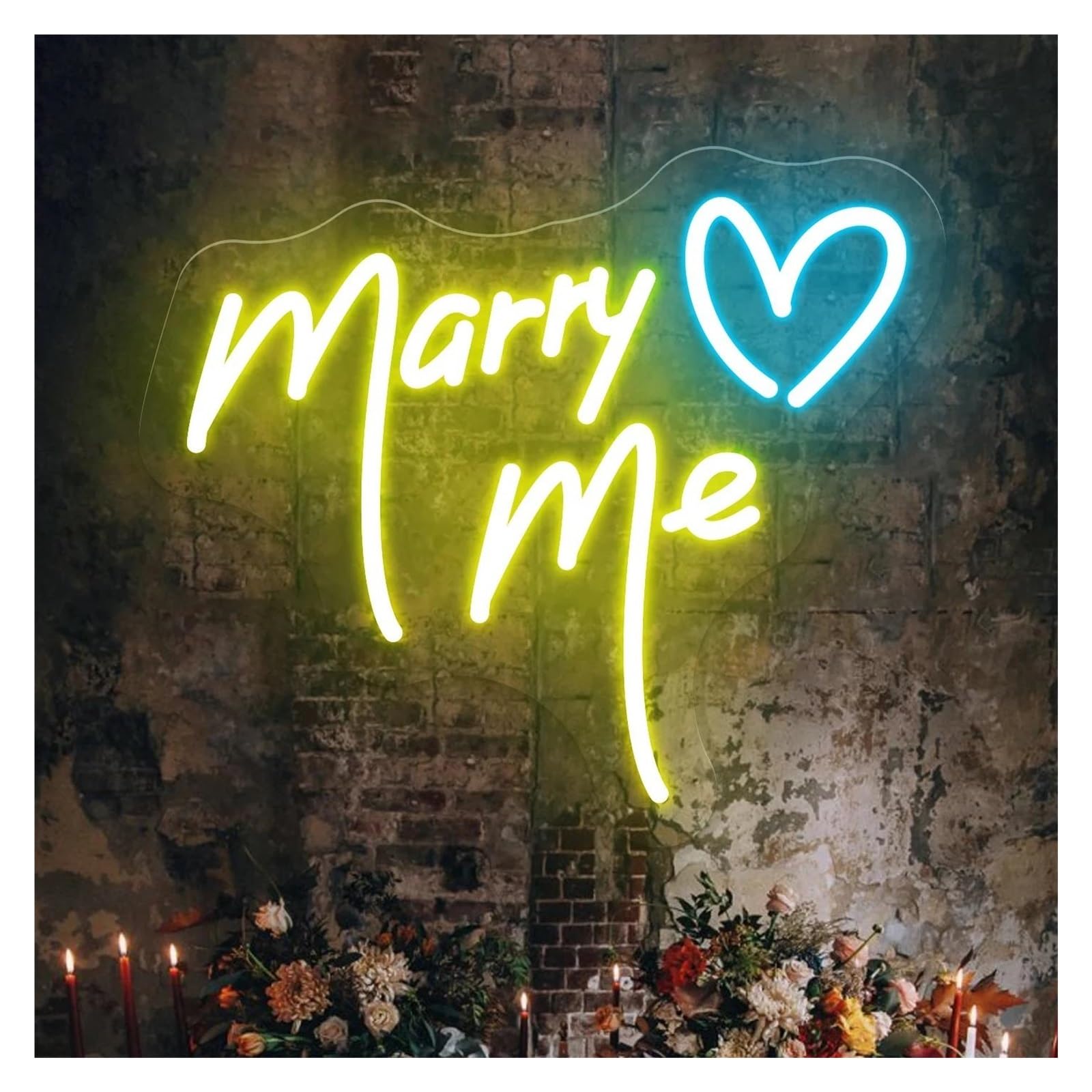 Xenite Style 3 Hanging Art Neon Signs Marry Me With Heart Neon Sign Led Light For Engagement Party Marriage Proposal Wedding Wall Decor Dimmable Illuminated Lamp 50Cmx43cm