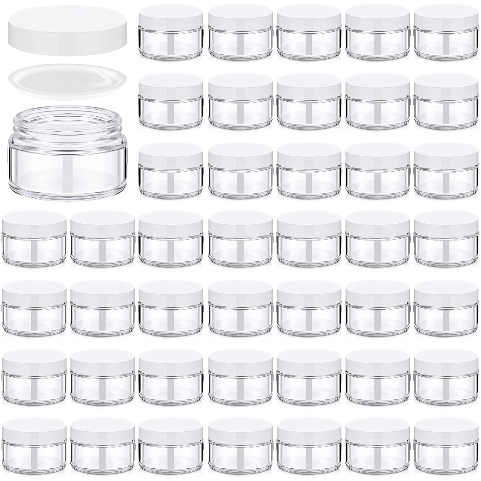 Domensi 60 Pcs 1oz Glass Jars with Lids Bulk Salve Tins Small Glass Candle Cosmetic Jars for Travel with Inner Liners Containers for Lotions Sample Cream(Clear, White Lid)