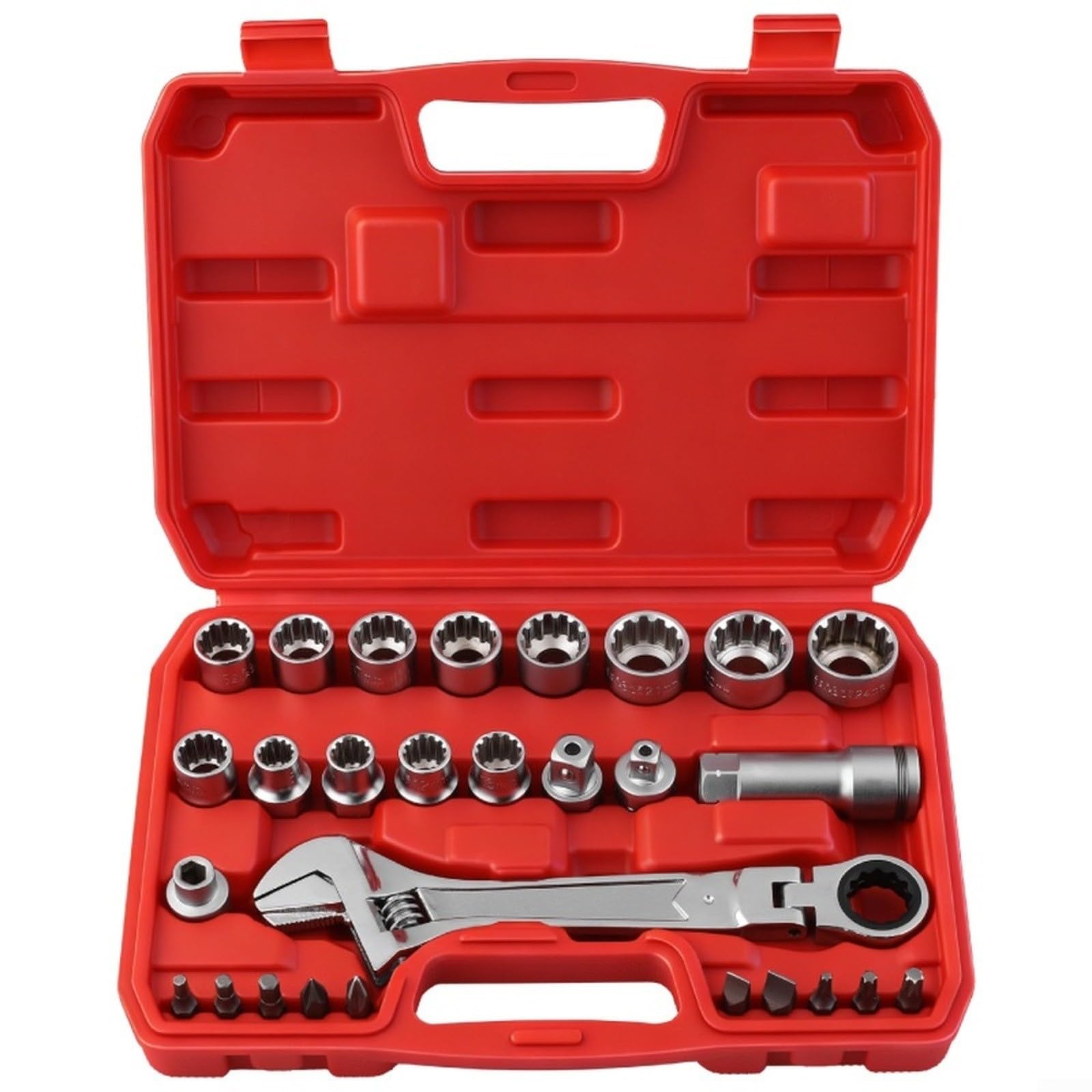 Set di 28 chiavi a cricchetto da 10-24 mm con punte esagonali TORX, acciaio al cromo vanadio, attacco da 3/8" e 1/2" per riparazioni automobilistiche e manutenzione domestica