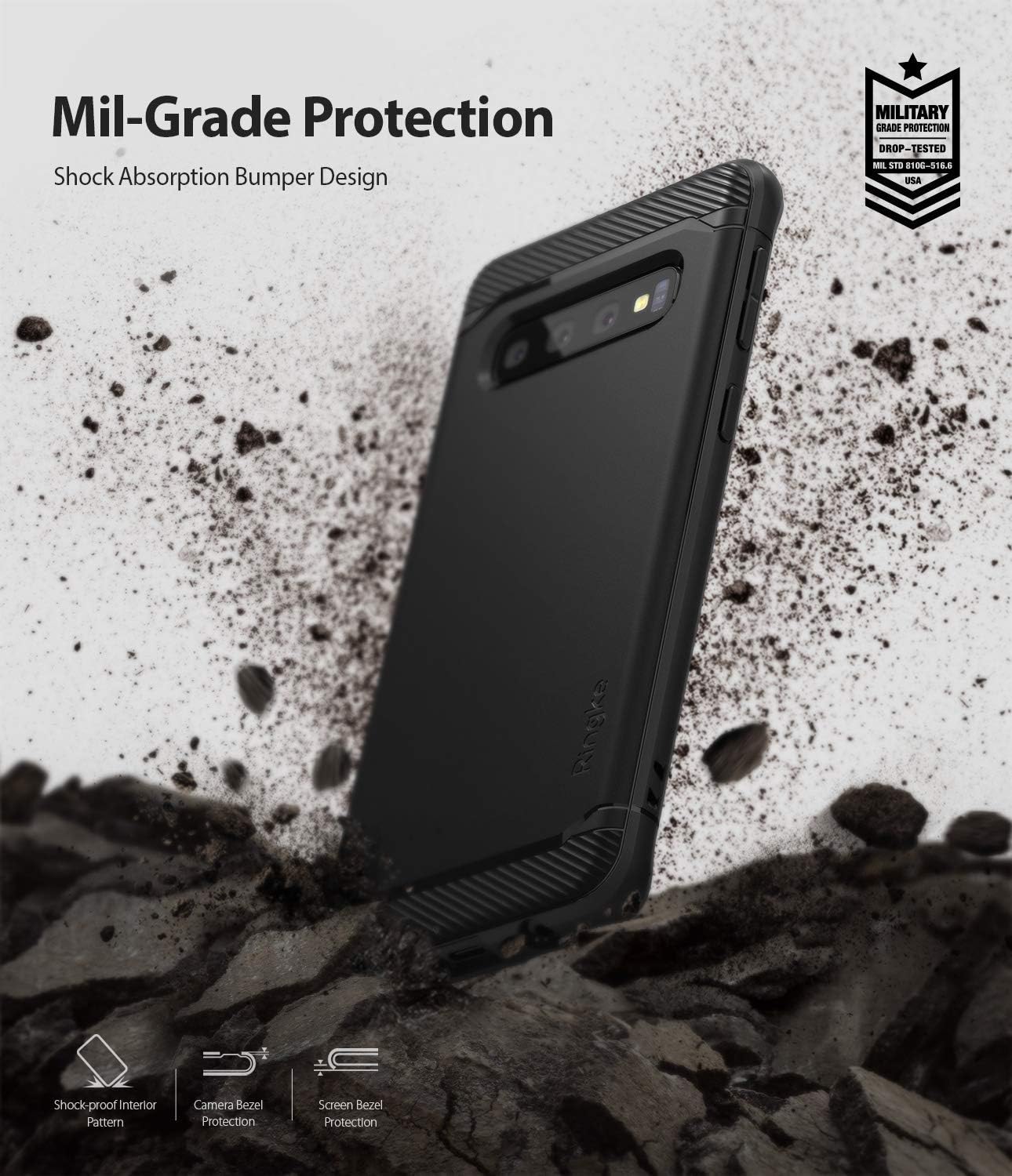 Ringke Onyx Compatible with Galaxy S10 Plus Case Extreme Tough Compatible Rugged Flexible Protection Durable Anti-Slip TPU Heavy Impact Shock Absorbent Case for Galaxy S10 Plus (6.4") - Black