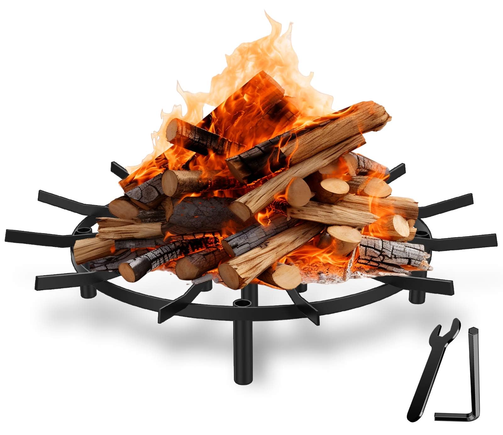 24in Fire Pit Grate Round, Firepit Grate for Outdoor Campfires,Fireplace Woodstoves and Outdoor Camping Firepits,Wood Burning Lift Grate Pit,fire Grate for fire Pit (Black, 24 in)