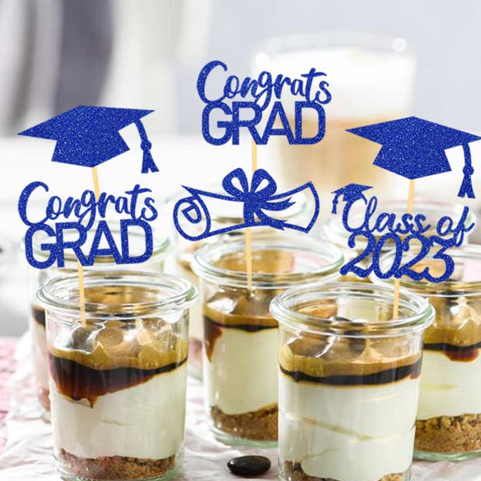 24 Stück Gold Glitzer Cupcake-Topper „Class Of 2023“ – Abschluss-Kappendeko Für Kuchen & Cupcakes