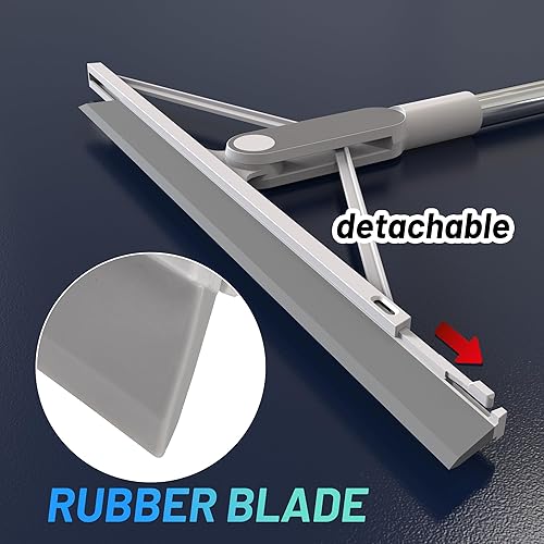 Miniatura 5 de KOLLIEE Escoba escoba de goma para piso de 61 pulgadas, mango ajustable para piso de azulejos, garaje, cubierta, baño, ventana, limpiaparabrisas