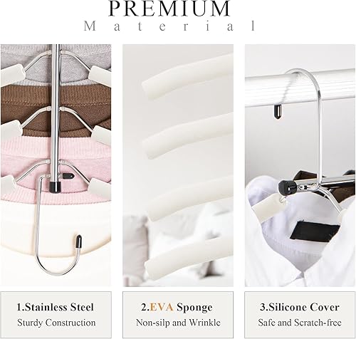 Miniatura 8 de Perchas para ropa antideslizantes que ahorran espacio para camisas con espuma acolchada, paquete de 4 unidades, color beige, perchas antideslizantes
