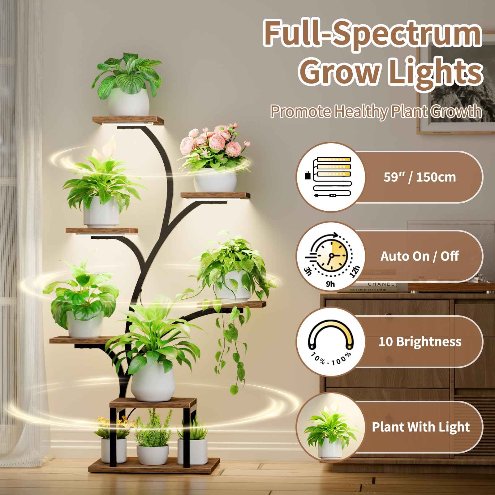 Amazon.co.jp: BACEKOLL 植物スタンド 屋内 グローライト付き 7段 屋内
