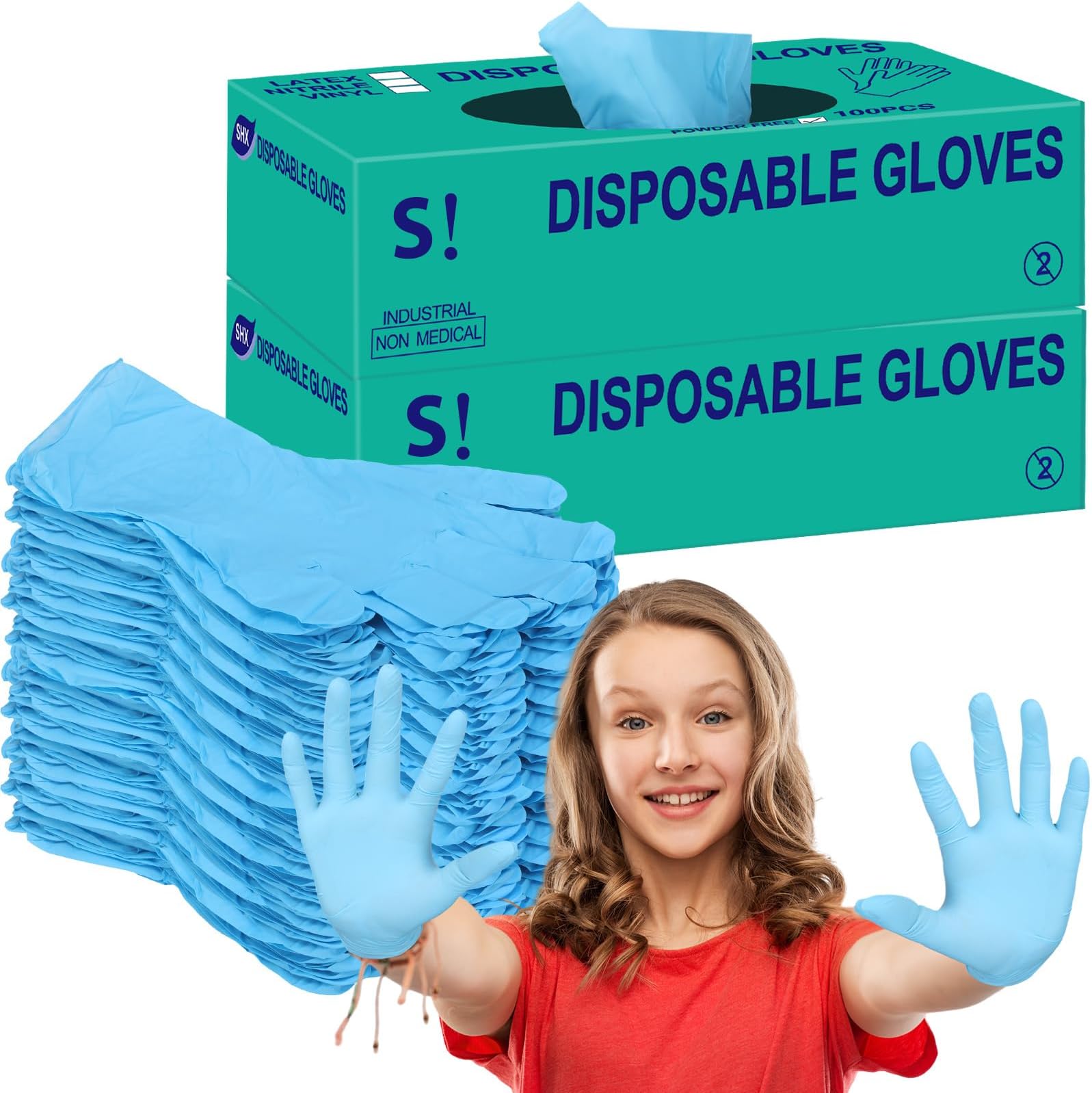 Woanger 200 Pieces Kids Nitrile Gloves Disposable Cleaning Gloves Household Cooking Gardening Crafting Accessories No Latex