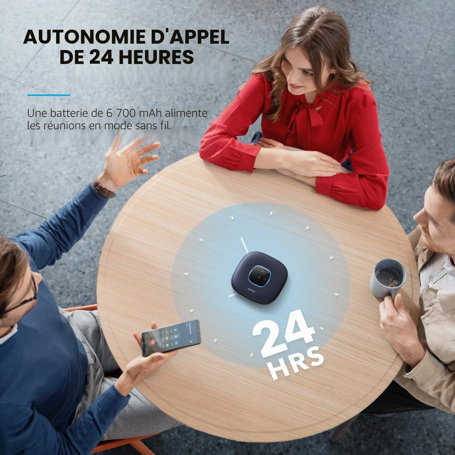 Anker PowerConf Haut-Parleur Bluetooth de conférence avec 6 micros intégrés | Captation et enregistrement de voix améliorés, 24 heures d’autonomie, USB-C, certifié Zoom, pour bureau à domicile