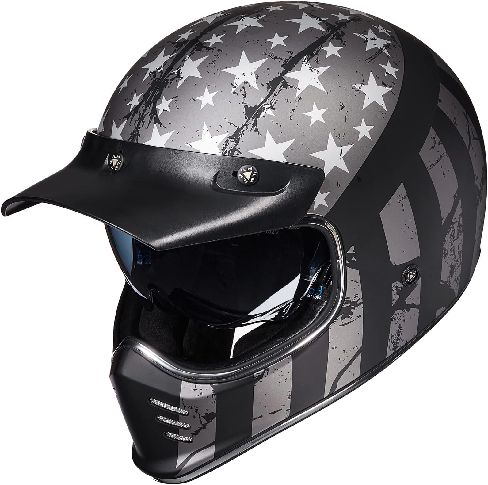 ILM Vintage Full Face Motorcycle Helmets for Adults Men Inner Visor Compatible for Moped ATV Cruiser Scooter DOT ECE Model Z502(Patriotic Flag, XL)