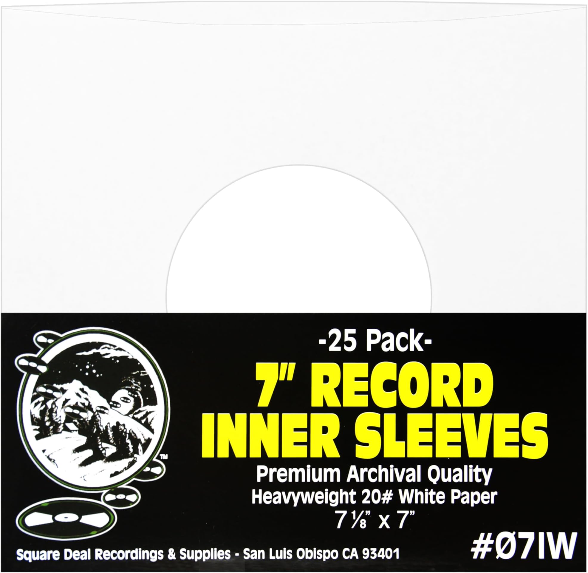 Square Deal Recordings & Supplies (25) Archival Quality Acid-Free Heavyweight Paper Inner Sleeves for 7" Vinyl Records #07IW