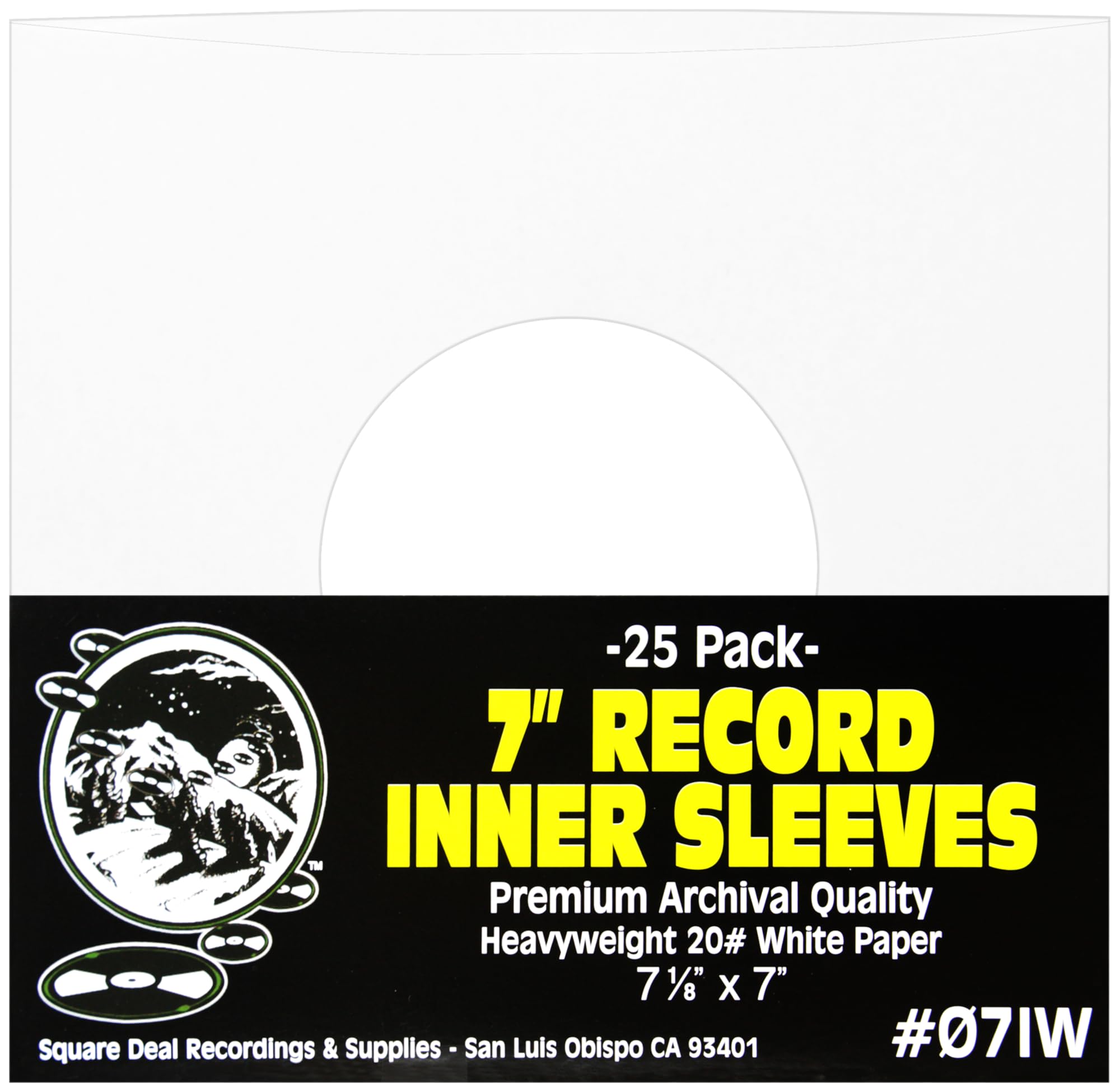 Square Deal Recordings & Supplies (25) Archival Quality Acid-Free Heavyweight Paper Inner Sleeves for 7" Vinyl Records #07IW