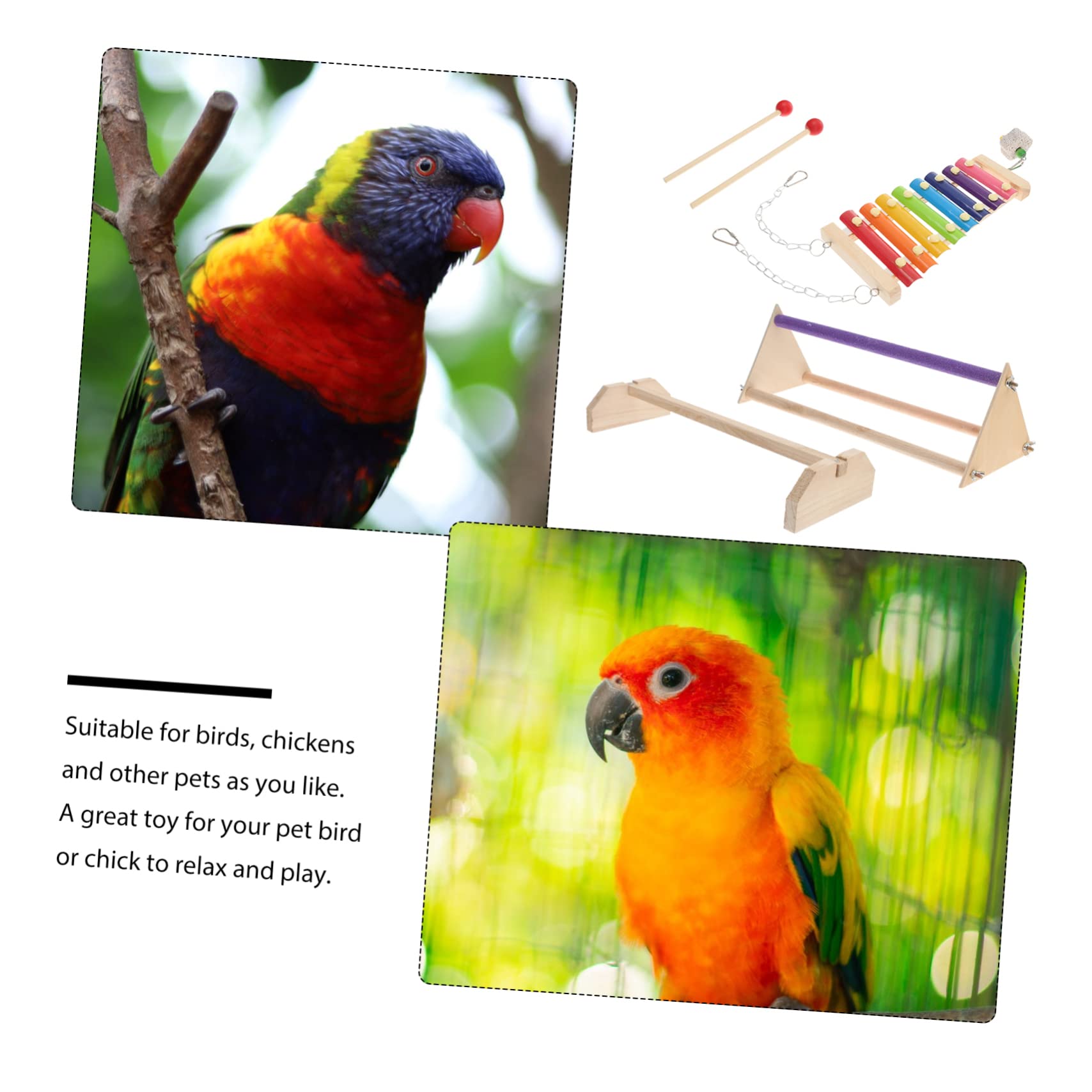 DOITOOL Xilófono, Soporte de Madera Sintética Juego de Percha para Pollos Que Permite Relajarse y Jugar Gallinas, Accesorio para Aves de Corral