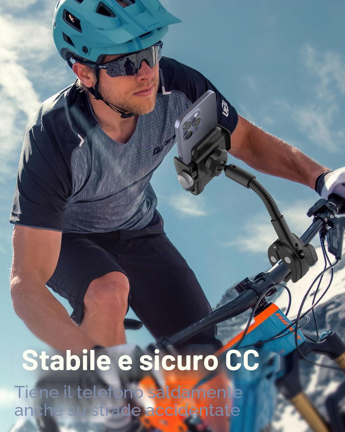 Supporto Telefono a Collo di Cigno per Cyclette, Supporto Telefono Bicicletta, Universale Manubrio Supporto Cellulare per Microfono per iPhone 15 14 13 Pro Max, Galaxy S/Z, Phones 4-7"