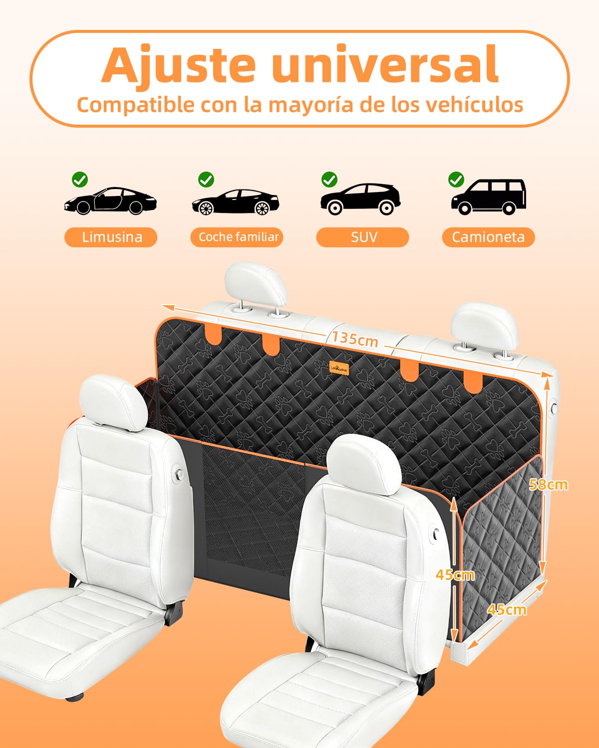 Funda Coche Perro Impermeable Protector Coche Perros Asiento Trasero Resistente al Agua y a los Arañazos Cubre Asientos Coche Perro Ajuste Universal para la Mayoría de Turismos, Suv y Camiones