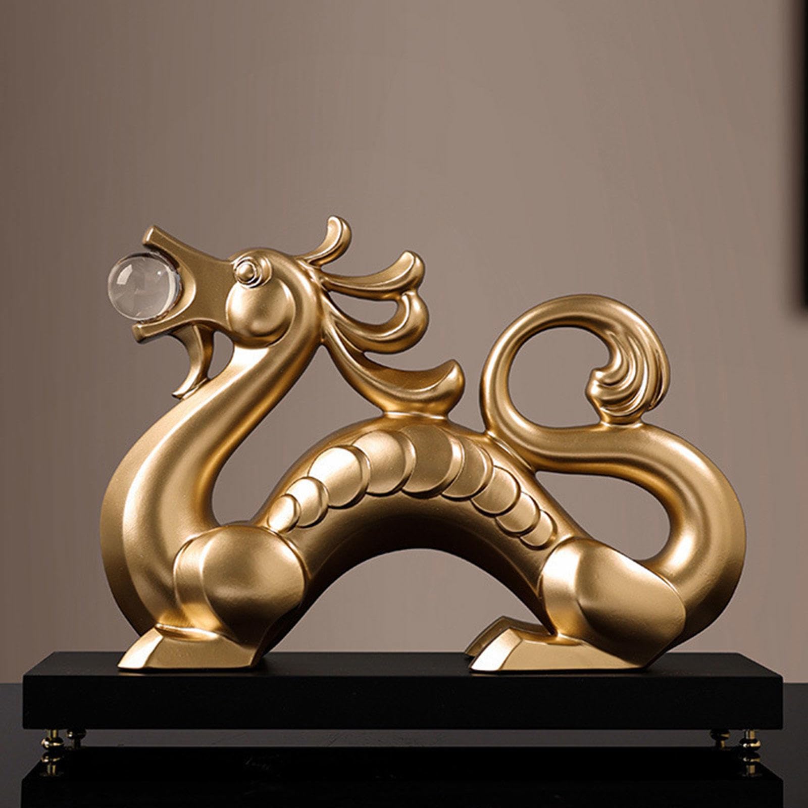 Rzeźba smoka, Chiński Feng Shui Smok Statuetka Zodiak Figurka Żywica Maskotka Dekoracja Biurka Domowego Biura Przyciągająca Bogactwo i Powodzenie