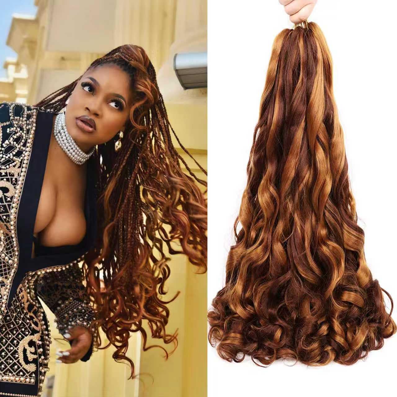 Mix Color French Curl Braiding Hair Pre Stretched 24 Inch 8 Packs Curly Braiding Hair with Curly Ends French Curly Braid for Box Braids (P3033)
