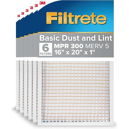 Filtrete 16x20x1 Air Filter, MERV 5, MPR 300, 6 HVAC Filters