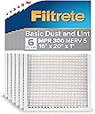 Filtrete 16x20x1 Air Filter MERV 5, 6-Pack AC Furnace HVAC Filters for Home, MPR 300 Basic Dust Defense, Pleated Electrostatic Removes Lint & Dust (Actual Size 15.69x19.69x0.81 in)