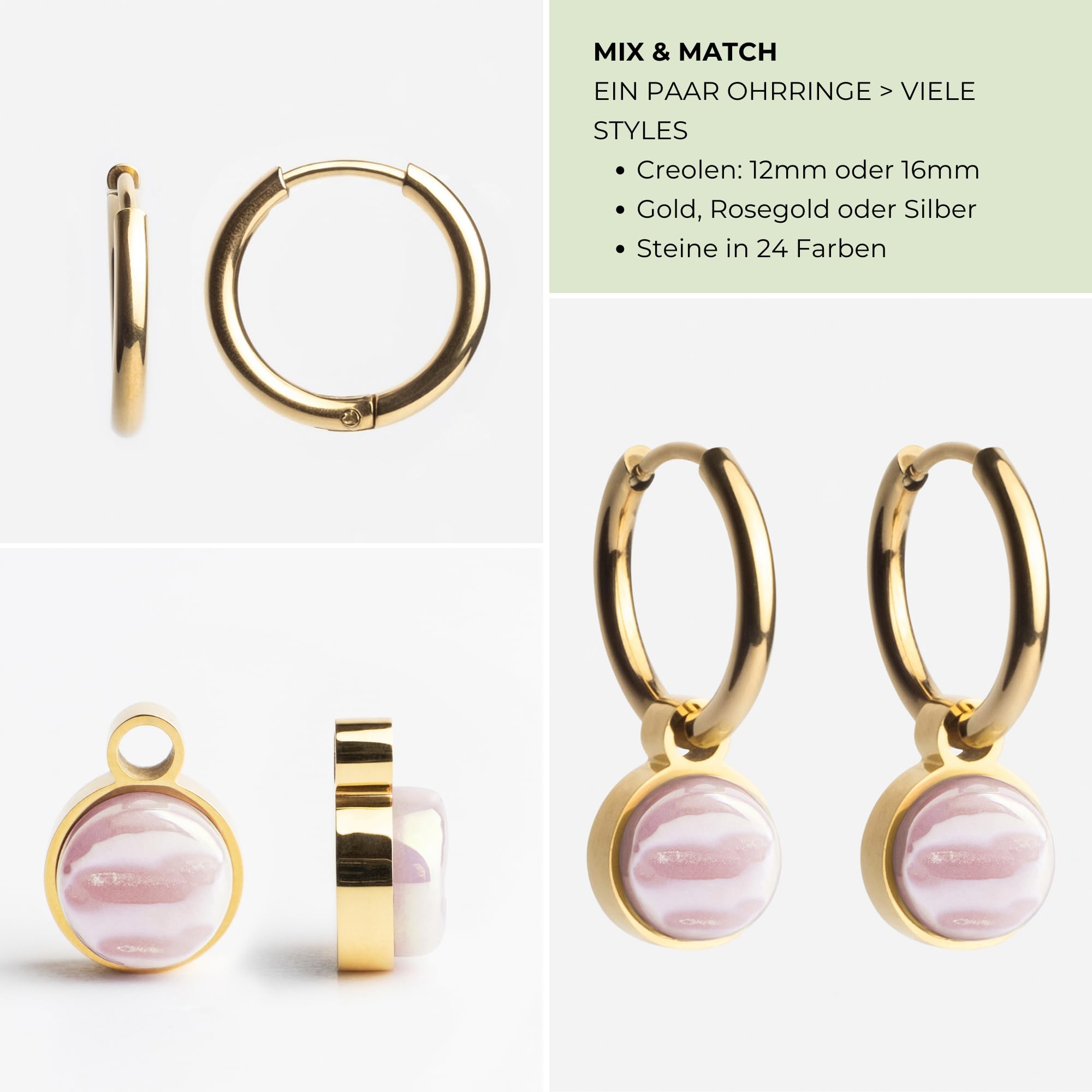 Kleine Goldcreolen mit Anhänger klassisch • 18k vergoldete Edelstahl Ohrringe mit Charm zum Wechseln • nickelfrei & wasserfest • MIX AND MATCH • Ø 12 mm