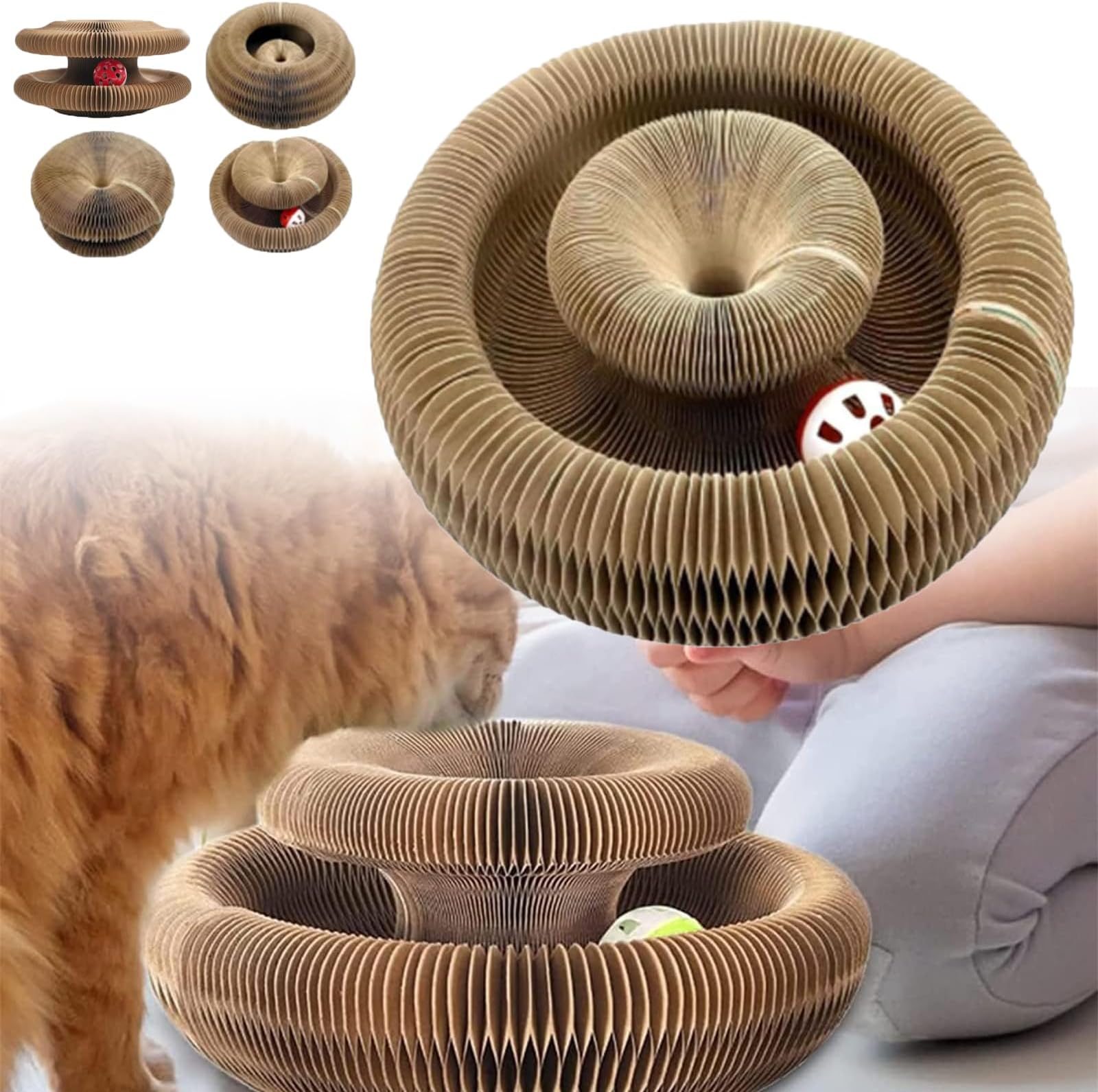 Kitty Kurlz Cat Accordion Toy - Interactive Scratch Pad with Toy Bell Ball (1Pcs)