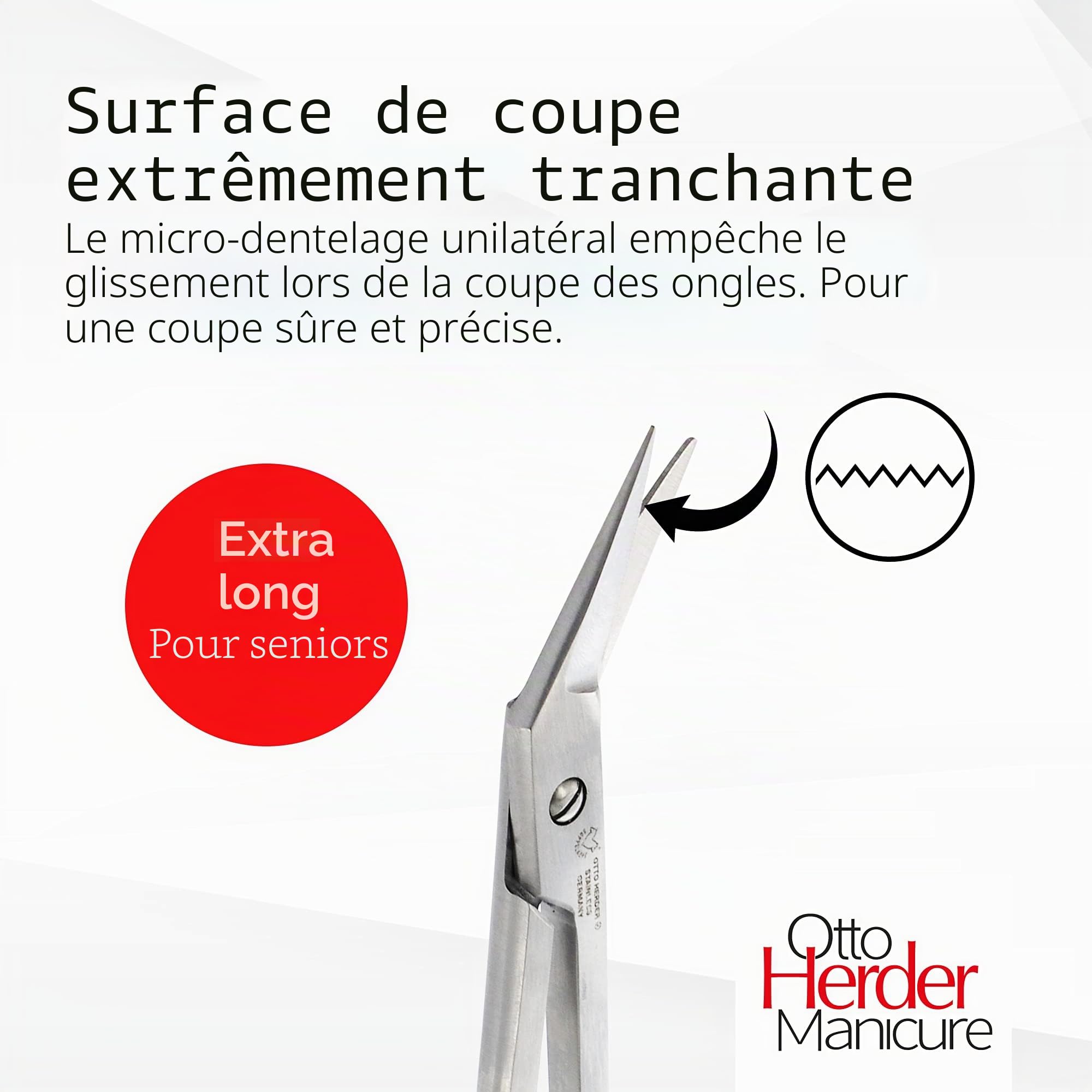 OTTO HERDER Ciseaux à ongles extra longs env. 19 cm pour personnes âgées en acier inoxydable – Ciseaux à ongles avec micro-dents unilatérales