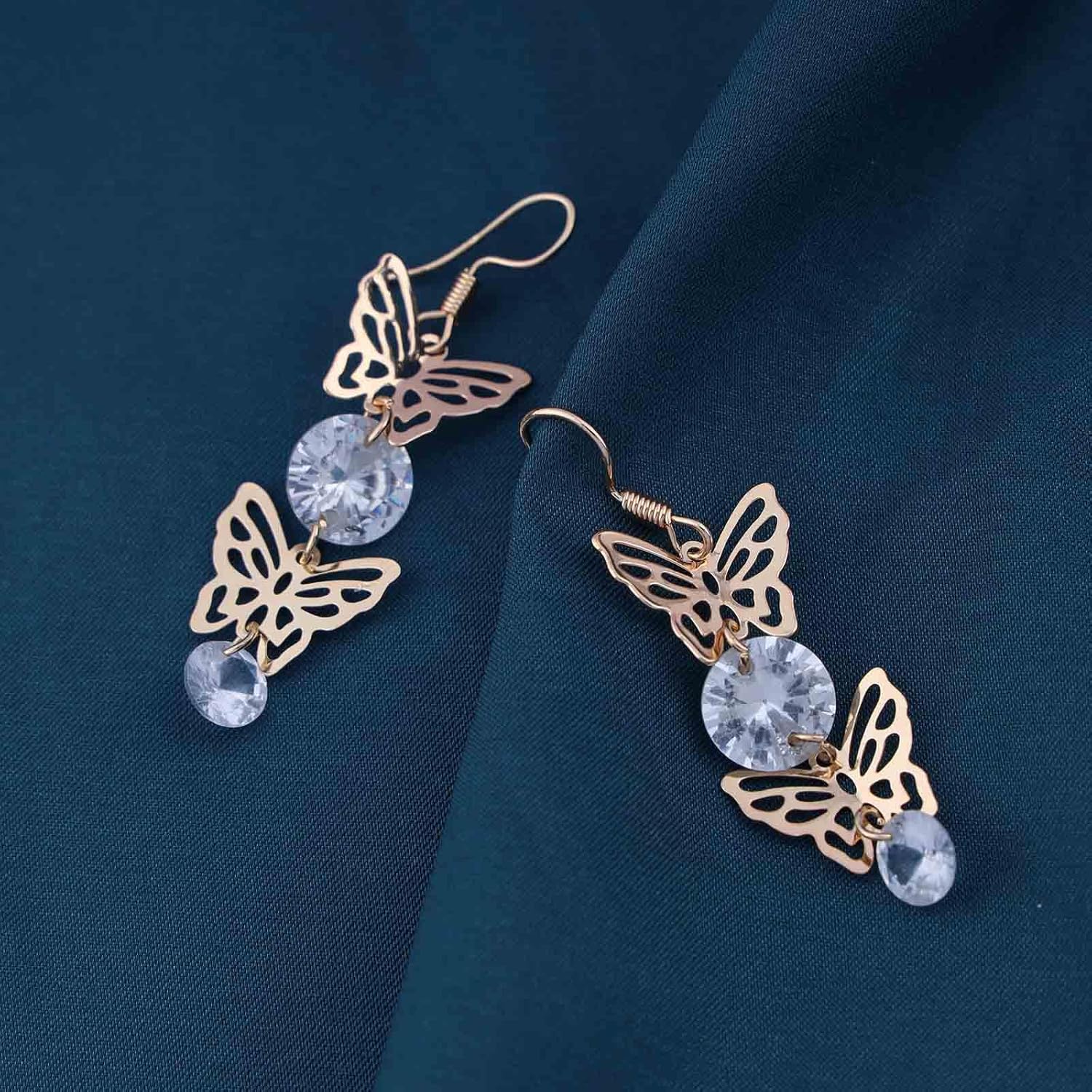 Vintage Crystal Butterfly Dangle Earrings Linear Butterfly Drop Earrings Clear Rhinestone Earrings Gold Long Tassel Chain Earrings Jewelry for Women (Gold) - Image 6