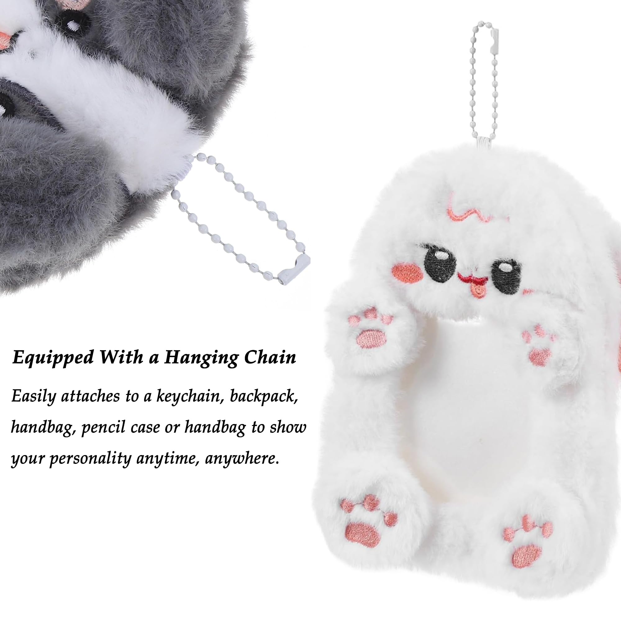 CHENNAN 2 pièces Pochette Photo d'animal de Dessin animé, Porte-cartes photo mignon avec chaîne pendentif, Range-Photos en Peluche pour Cartes Pochette Photo en Peluche, Porte-carte Kawaii (A)