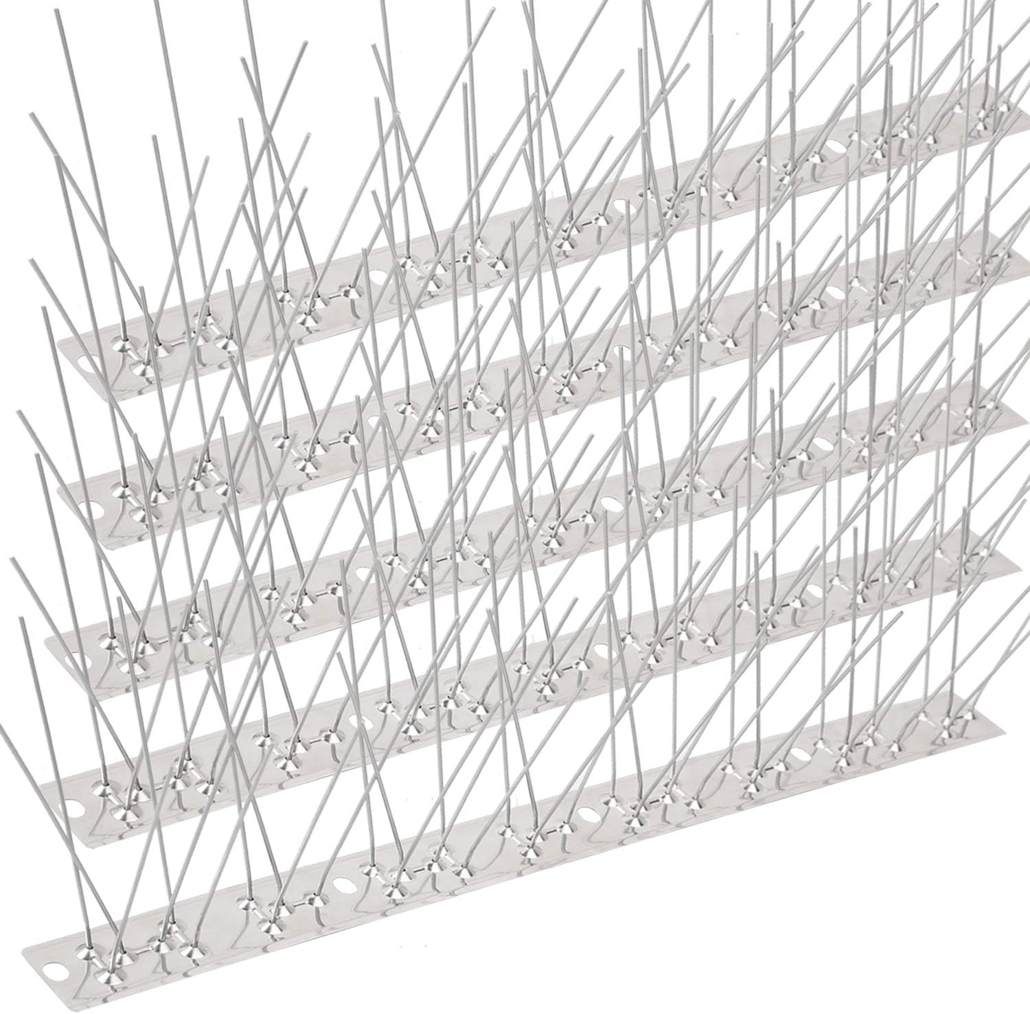 Bird Spikes Stainless Steel 21.5ft Coverage 20 Pack for Pigeons Small Birds Outdoor Use Bird Spikes Strips for Fence Crows Woodpeckers with 304 Stainless Steel Pins and Base Not Rusty