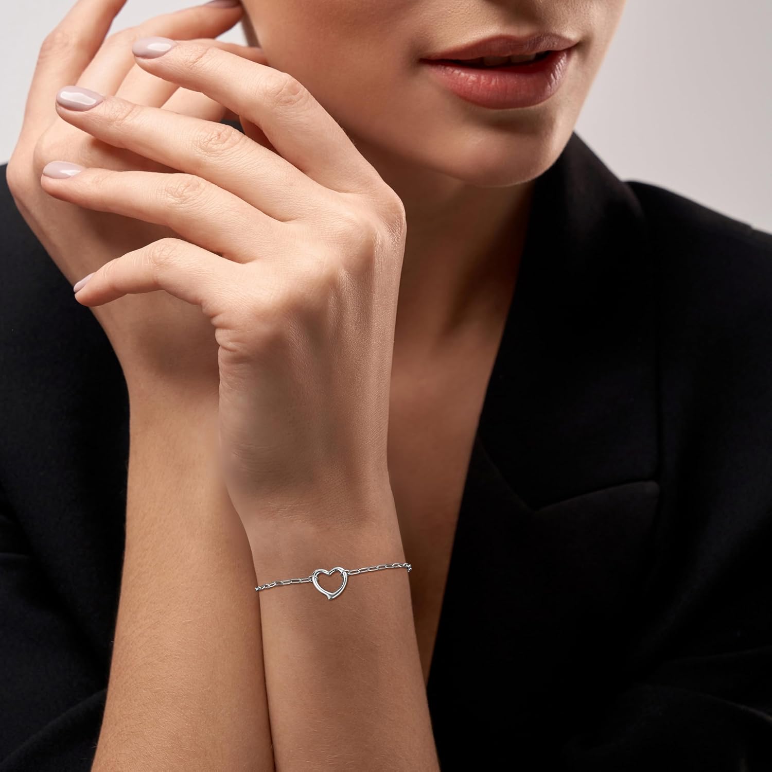 GAVU 925 Sterling Silver Heart Bracelet for Women, Dainty Link Chain Silver Bracelet for Women - Image 3